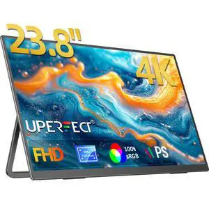 UPERFECT 23.8 4K Portable Monitor - UHD 3840*2160, 100%sRGB IPS, Speakers, USB-C/HDMI, 180° Adjustable Stand for Laptops, Consoles & More