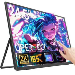 UPERFECT 24.5" 2K 165Hz Touchscreen Portable Monitor, QHD FreeSync IPS HDR, 180° Adjustable Stand, USB - C & HDMI, for Gaming/Travel/Laptop/Switch/Phone