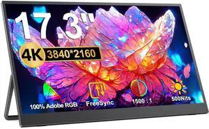 UPERFECT Portable Monitor 4K, 17.3'' UHD FreeSync 100% Adobe RGB 500 Nits Brightness HDR IPS 2 Speakers Eye Care Game Display Type-C DP HDMI for Xbox PS4 Switch Laptop PC Phone Mac, VESA & Smart Case