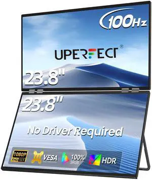 UPERFECT Delta 23.8" Portable Dual Monitor 100Hz Plug & Play - Driver-Free Stacked Triple Screen with Stand & VESA, 1080P HDR IPS for Laptop/PC/Phone/PS5/Switch (360° Rotation, Foldable)
