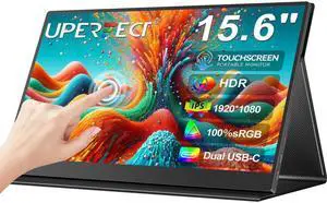 UPERFECT 15.6 Inch Touchscreen Portable Monitor FHD 1080P IPS 10-Point Touch Screen Monitor & Speakers, HDMI USB C Eye-Care Travel External for Laptop Computer PC Phone Switch, VESA & Smart Cover
