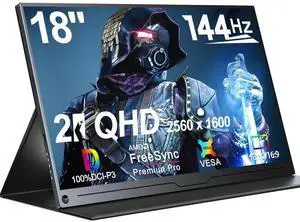 UPERFECT 2K 144Hz Portable Gaming Monitor 18" 100% DCI-P3, FreeSync, HDR, VESA Mount, Eye-Care
