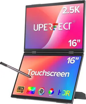 UPERFECT 16" 2K Portable Touchscreen Monitor, Pressure-Sensitive Stylus Support, Foldable Dual Screen Laptop Extender with Stand for Productivity & Gaming UPERFECT 16" 2K Portable Touchscreen Monitor, Pressure-Sensitive Stylus Support, Foldable Dual Screen Laptop Extender with Stand for Productivity & Gaming