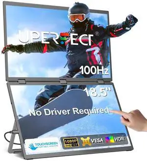 UPERFECT 18.5" 100Hz Dual Touchscreen Monitor with HDR, 360° Folding, VESA & Stand for Laptop, PC, Phone, Game Console (Plug & Play, No Driver Needed) UPERFECT 18.5" 100Hz Dual Touchscreen Monitor with HDR, 360° Folding, VESA & Stand for Laptop, PC, Phone, Game Console (Plug & Play, No Driver Needed)