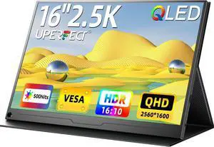 UPERFECT 16" 2.5K QLED Portable Monitor, 2560x1600 QHD HDR FreeSync, 120% sRGB Matte Eye Care, VESA Mount, Second Screen for Laptop, PC, Phone, PS5, Game Console