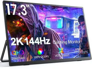 UPERFECT 17.3" 2K 144Hz HDR Portable Monitor with Built-in Speakers USB-C HDMI 100% sRGB 2560*1440 Gaming Monitor VESA Mountable