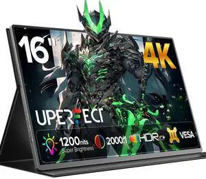 UPERFECT 16" 4K Portable Monitor - 1200 Nits True Brightness, 1MS FreeSync, 2000:1 Contrast, USB-C/HDMI, VESA & Smart Case for Laptops, Consoles & More