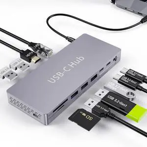 UPERFECT 14 in 1 USB C Hub, USB C Docking Station Dual Monitor, Adapter with HDMI(4K60Hz), Ethernet, 3 USB 10G,100W PD, SD/TF, Audio, Laptop Docking Station for Dell/HP/Lenovo/ThinkPad/Surface UPERFECT 14 in 1 USB C Hub, USB C Docking Station Dual Monitor, Adapter with HDMI(4K60Hz), Ethernet, 3 USB 10G,100W PD, SD/TF, Audio, Laptop Docking Station for Dell/HP/Lenovo/ThinkPad/Surface