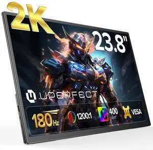 UPERFECT 23.8" Portable Gaming Monitor 2K QHD 180Hz Fast IPS, 100% sRGB, with Adjustable Stand, Type-C & HDMI, Eye Care, External Screen for Laptop, PS5, Xbox UPERFECT 23.8" Portable Gaming Monitor 2K QHD 180Hz Fast IPS, 100% sRGB, with Adjustable Stand, Type-C & HDMI, Eye Care, External Screen for Laptop, PS5, Xbox