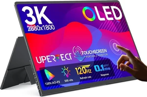 UPERFECT GR14BU 14" OLED Touchscreen Portable Monitor, 3K 2880x1800 120Hz, 0.1ms, 500 Nits, 120% DCI-P3, 500000:1, USB-C/HDMI, Ultra-Slim Metal for Laptop Mini PC Phone Game Consoles UPERFECT GR14BU 14" OLED Touchscreen Portable Monitor, 3K 2880x1800 120Hz, 0.1ms, 500 Nits, 120% DCI-P3, 500000:1, USB-C/HDMI, Ultra-Slim Metal for Laptop Mini PC Phone Game Consoles