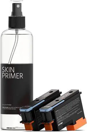 Prinker S Temporary Tattoo Color Ink Refill Set with Premium Cosmetic Full Color Ink Cartridge and Skin Primer - Compatible with Prinker S device