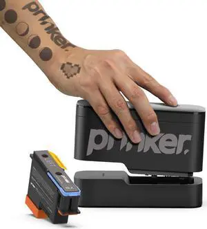Prinker S Temporary Tattoo Device Package for Your Instant Custom Temporary Tattoos with Premium Cosmetic Black Ink - Compatible w/iOS & Android devices