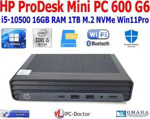 HP PRODESK 600 G6 BUSINESS MINI PC i5-10500 3.10GHz 16GB RAM 1TB SSD WIN11 PRO WIFI/BT EXTRAS v3