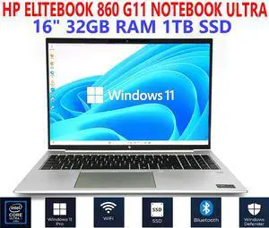 HP ELITEBOOK 860 G11 NOTEBOOK 16" ULTRA 5 135U 1.60GHz 32GB RAM 1TB SSD WIN 11 PRO WIFI/BT EXTRAS HP ELITEBOOK 860 G11 NOTEBOOK 16" ULTRA 5 135U 1.60GHz 32GB RAM 1TB SSD WIN 11 PRO WIFI/BT EXTRAS