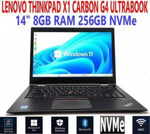 LENOVO THINKPAD X1 CARBON G4 ULTRABOOK i5-6300U 2.40GHz 14" 8GB RAM 256GB NVMe WIN 11 PRO WIFI LENOVO THINKPAD X1 CARBON G4 ULTRABOOK i5-6300U 2.40GHz 14" 8GB RAM 256GB NVMe WIN 11 PRO WIFI