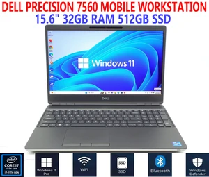 DELL PRECISION 7560 MOBILE WORKSTATION i7-11850H 2.50GHz 15.6" 32GB RAM 512GB SSD WIN 11 PRO WIFI/BT EXTRAS DELL PRECISION 7560 MOBILE WORKSTATION i7-11850H 2.50GHz 15.6" 32GB RAM 512GB SSD WIN 11 PRO WIFI/BT EXTRAS
