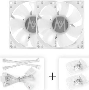 Mechanic Master 8025 80mm Fan ARGB PWM temperature controlled speed regulation 4pin-3pin series Silent Computer Cooling PC Case Fan  White 2 Packs