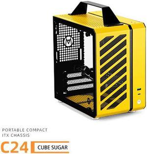 Mechanic Master C24 Small Cube Sugar Mini-ITX Chassis / Alumium / Steel / Temered Glass ITX Small Form Factor Computer Case Yellow