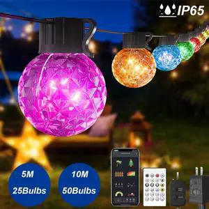 LED G40 Globe Bulb String Lights Outdoor RGB Music Sync  APP Remote Dimmable For Wedding Holiday House Backyard Garden Party