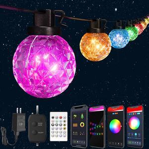 LED G40 Globe Bulb String Lights Outdoor RGB Music Sync  APP Remote Dimmable For Wedding Holiday House Backyard Garden Party 10 m