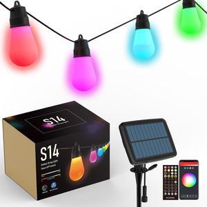 LED Fairy String Lights Solar Powered Smart App RGB Christmas Garland Outdoor Waterproof Decoration Light Remote S14 Bulb Decor Garden Party
