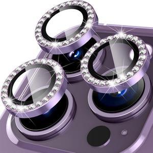 Suoman for iPhone 14 Pro 61 inch 14 Pro Max 67 inch Camera Lens Protector Set with Diamonds Bling Camera Cover Tempered Glass for iPhone 14 Pro Max 14 Pro Perfectly Fit  Diamond Purple