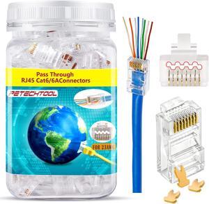 RJ45 23AWG Cat6a Cat6 Connector Gold Plated 8P8C Pass Through Ends UTP Network Plug for Unshielded Twisted Pair Solid Wire & Standard Cables | Transparent Passthrough Ethernet Connector (100Packs)
