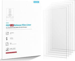 ELEGOO 5PCs Release Liner Film FEP V2.0PFA for ELEGOO Saturn LCD 3D Printer 260 * 185 MM and 0.127mm Thickness with Stronger Release Functionality