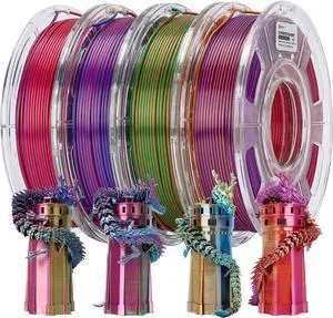 ERYONE Silk Tri-Color Coextrusion PLA Filament,3D Printer 1.75mm,+/-0.03mm, Triple Color Filament 0.25kg/spools,4Pack(2.2lbs), Silk red/Blue/Green, red/Purple/Gold, red/Yellow/Blue, Orange/Blue/Green