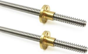 2PCS 500mm19.69 InchesTr8x2 Lead Screw with T8 Brass Nut (Acme Thread, 2mm Pitch, 1 Start, 2mm Lead) for LCD DLP SLA 3D Printer Z Axis and CNC Machine