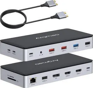 14 in 2 USB C Laptop Docking Station for MacBook Pro Air with Triple Different Display, Dual Monitor 4K@60Hz Multiport Type C Adapter, 2 HDMI & DP, USB C/A Port, PD, Ethernet, SD/TF, Audio/Mic