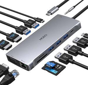 USB C Docking Station Dual Monitor,14-in-1 USB-C Laptop Docking Station Type C Hub to 2 Dual HDMI VGA Ethernet 5USB PD SD/TF Audio Ports for Dell/HP/Lenovo,iPhone 15 Pro Max/15 Pro/15 Plus/15