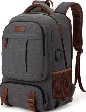 Tzowla Canvas Laptop Backpack,Bag for Men Women,Travel Work Rucksack Fits 15.6 Inch Laptop, Bookbag with USB Charging Port-Dark Grey