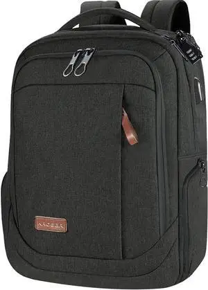 Laptop Backpack Large Computer Backpack Fits up to 17.3 Inch Laptop with USB Charging Port Water-Repellent Travel Backpack Casual Daypack for Business/College/Women/Men-Charcoal Black