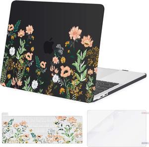 MOSISO Compatible with MacBook Pro 13 inch Case M2 2022,2021,2020-2016 A2338 M1 A2289 A2251 A2159 A1989 A1706 A1708, Plastic Wild Flowers Hard Shell&Keyboard Cover Skin&Screen Protector, Black