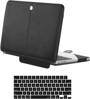 MOSISO Compatible with MacBook Pro 14 inch Case 2021 Release A2442 M1 Pro/M1 Max Touch ID, PU Leather Folio Protective Stand Cover Sleeve with Keyboard Cover, Black