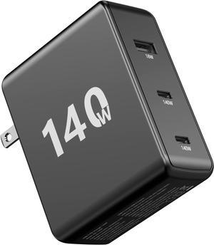 140W USB C Charger PD 3.1 3-Port GaN Charger Wall Charger 140W USB-C Power Adapter for MacBook Pro 16", MacBook Air, Dell XPS 15/13, iPad Pro, iPhone 14/13, Galaxy, Steam Deck, Type C Laptop