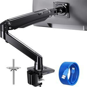 HUANUO Single Monitor Arm Gas Spring Monitor Desk Stand Adjustable Swivel Mount with USB Vesa Bracket with C ClampGrommet Mounting Base Fit 1335 Computer Screen Arms Holds 44lbs to 264lbs