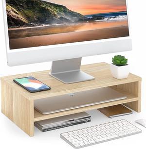 FITUEYES Monitor Stand - 2 Tiers Computer Monitor Riser with 16.7 Inch Shelf, Wood Desktop Stand for Laptop Computer Screen, Home Office Supplies Desk Organizer, Oak DT204201WO