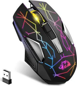 FELICON Wireless Gaming Mouse, Rechargeable Silent Click Adjustable DPI Optical Computer Mice, 2.4Ghz Wireless Mouse with Colorful LED Backlit for Windows/Mac/Linux/PC/Laptop(Star Black)