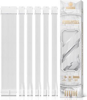 AsiaHorse Power Supply Sleeved Cable, 16 AWG PSU Extension Cable Kit of White Connector, 1x24Pin/2x4+4 EPS/3x6+2 PCI-E, 30cm Length with Combs-White