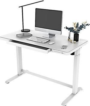 PrimeCables Glass Electric Standing Desk with Drawer Charging USB Port, All-in-One 47" Sit Stand Desk Height Adjustable from 29.5 to 47 in