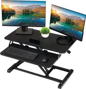 TechOrbits Standing Desk Converter - 32 Inch Adjustable Sit to Stand Up Desk Workstation, Particle Board, Dual Monitor Desk Riser with Keyboard Tray, Desktop Riser for Home Office Laptop, Black 32"