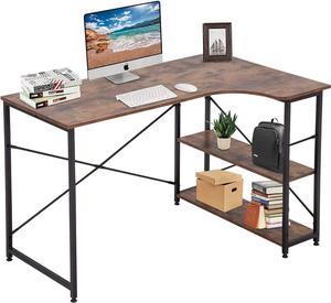 Computer Desk with 2 Shelves, 47 inch 55 inch Gaming Study Writing Table, 2-in-1 Large Office Desk with Metal Legs, Adjustable feet, Modern Furniture for Home Office, Study Room (47", Vintage)