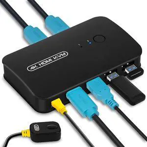 DGODRT HDMI USB KVM Switch 2 Port Selector Box for 2 Computers Share Keyboard Mouse Printer and 1 HD 4K Monitor, 2 KVM Cables Included DGODRT HDMI USB KVM Switch 2 Port Selector Box for 2 Computers Share Keyboard Mouse Printer and 1 HD 4K Monitor, 2 KVM Cables Included