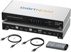 DIGITNOW KVM Switch 2 Monitors 2 Computers, UHD 4K@60Hz KVM Switch HDMI 2 Port, Extended Display KVM Switches with 3 USB Ports, L/R Audio, Remote & Hotkey & Button Switching PC, Support EDID DIGITNOW KVM Switch 2 Monitors 2 Computers, UHD 4K@60Hz KVM Switch HDMI 2 Port, Extended Display KVM Switches with 3 USB Ports, L/R Audio, Remote & Hotkey & Button Switching PC, Support EDID
