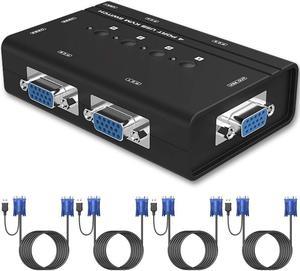 4 Port VGA KVM Switch with USB Hub Support Wireless, TAIPOXUN USB VGA KVM Switch with 4 Cables for 4 PC Computer Sharing 1 Video Monitor and 3 USB Devices, Keyboard,Mouse, Scanner, Printer