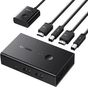 UGREEN KVM Switch, HDMI USB KVM Switcher with Desktop Control for 2 Computers Share Keyboard Mouse Printer and One HD 4K Monitor, Support 4K@60Hz 3D HDR, with 2 USB 2.0 Cables and 2 HDMI 2.0 Cables