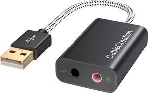 USB Audio Adapter External Sound Card with 3.5mm Headphone and Microphone Jack Compatible with Windows Mac macOS Linux PS4 PS5 Plug and Play Aluminum Black