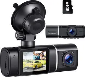 Dual Dash Cam FHD 1080P Front and Inside Dash Camera with 64GB SD Card Infrared Night Vision Car Camera with 1.5" LCD Display Parking Mode G-Sensor Loop Recording HDR